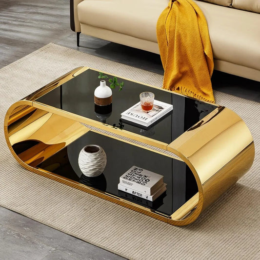 Tempered Glass Coffee Table With Stainless Steel Frame