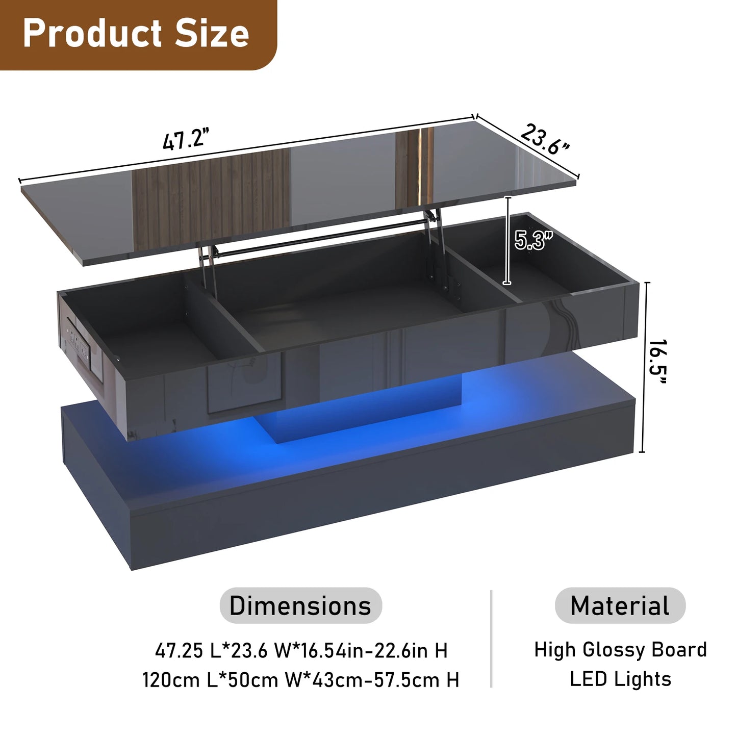 QiaoShiRen High Gloss LED Coffee Table for Living Room