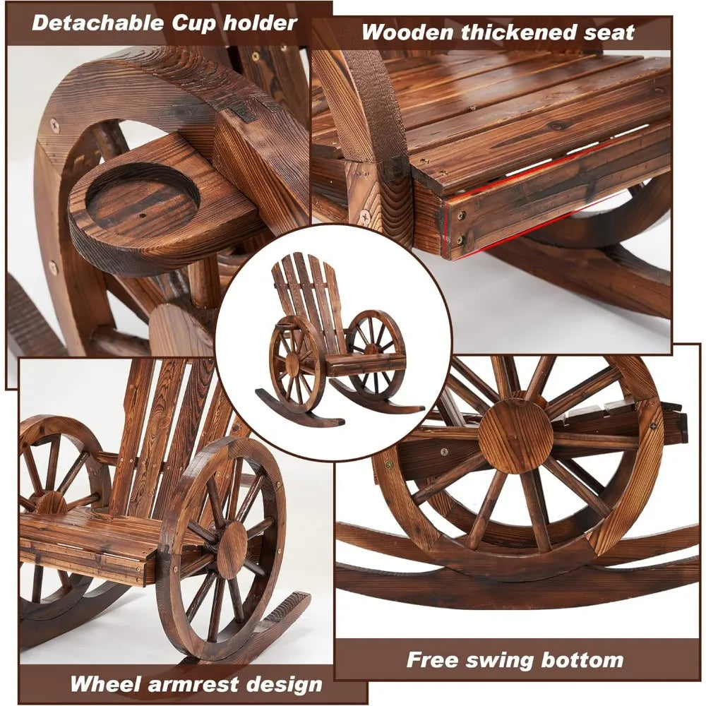 MKDK Outdoor Cedar Rocking Chair Set With Side Table