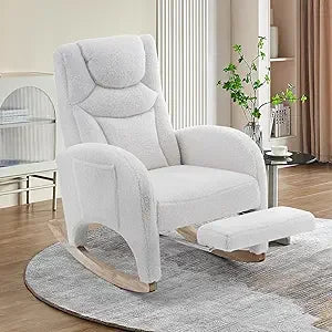 MKDK Teddy Fabric Nursery Glider Rocking Chair Footrest