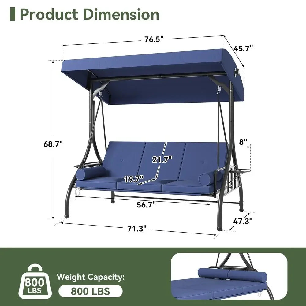 XMSJ Outdoor Porch Swing With Weatherproof Canopy Three Seats
