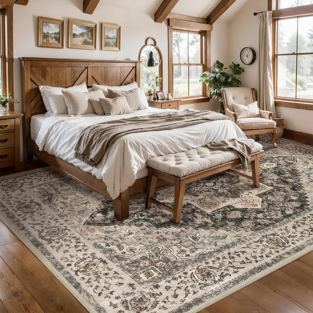 Vintage Washable Non Slip Indoor Area Rug Distressed Look