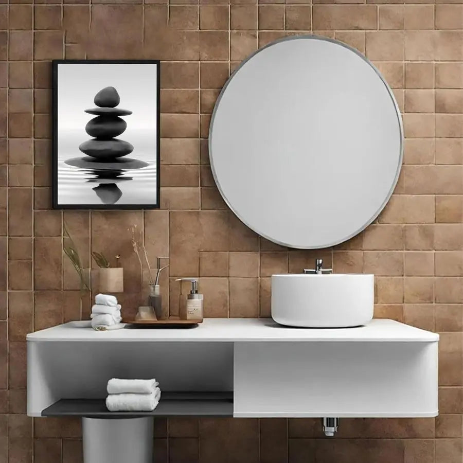 Zen Stones Framed Bathroom Wall Art For Spa Serenity