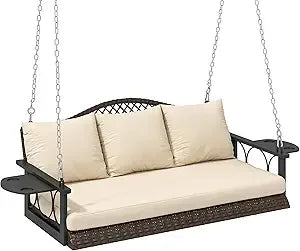 Outdoor Wicker Porch Swing Chair For Three Persons