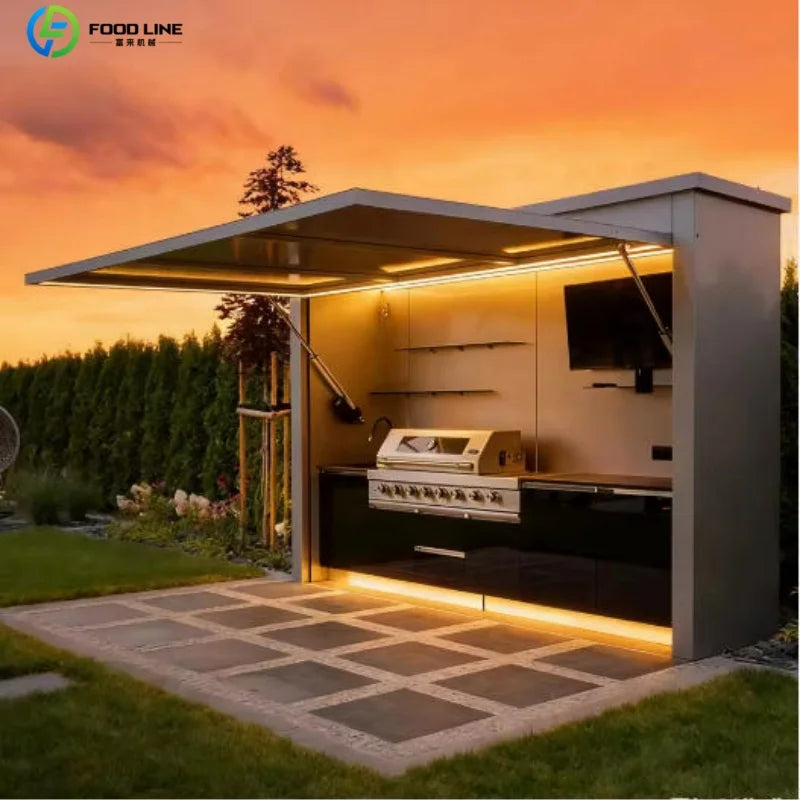 Outdoor Stainless Steel BBQ Pod With Sink And Fridge