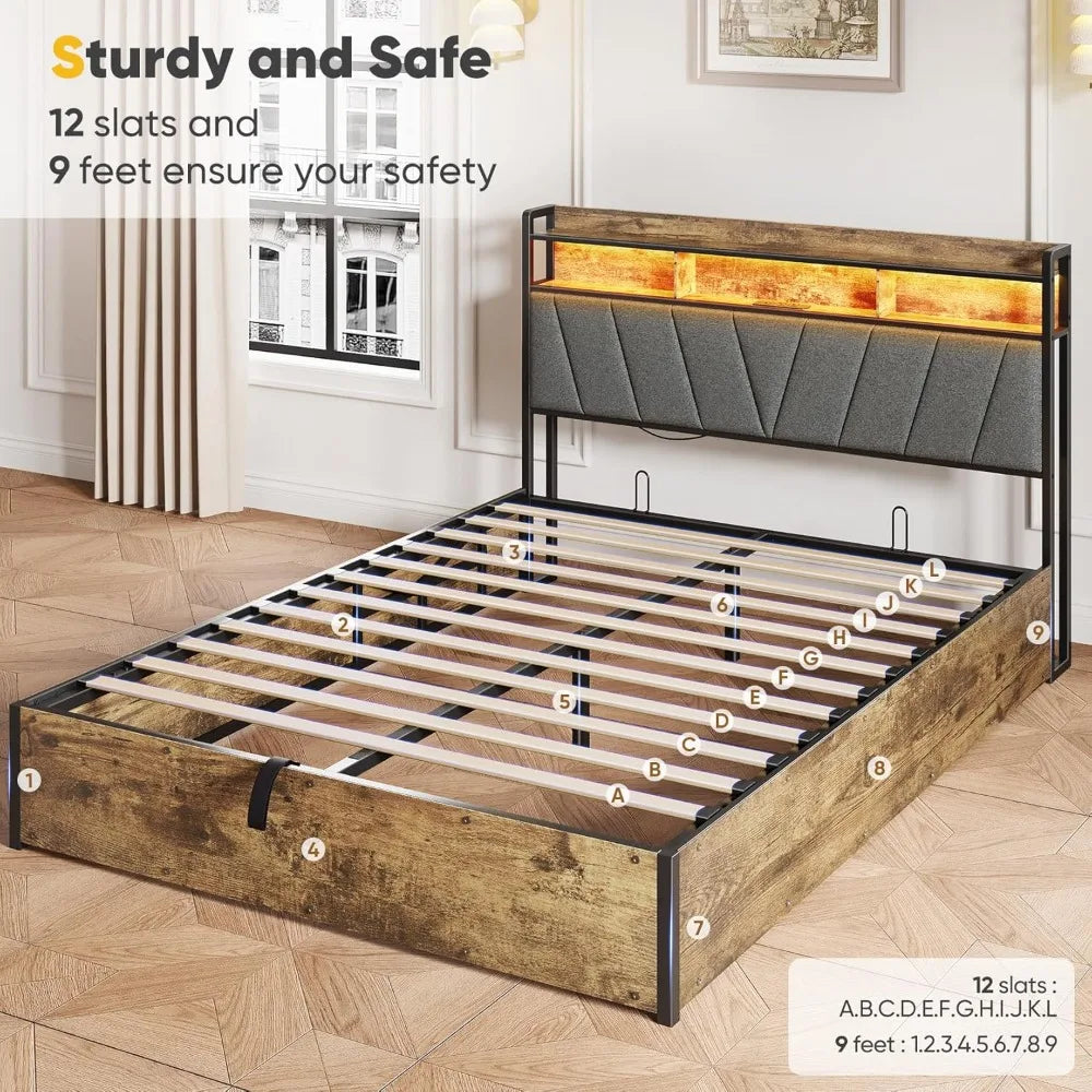 DAFIFY Upholstered Storage Bed With Lift Up Frame LED