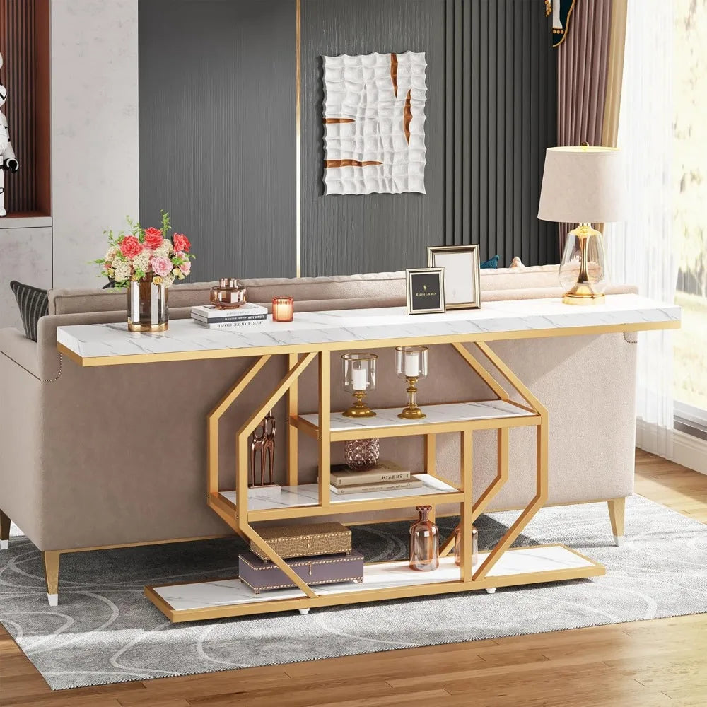 Elegant Metal Console Table With Storage And Four Tiers