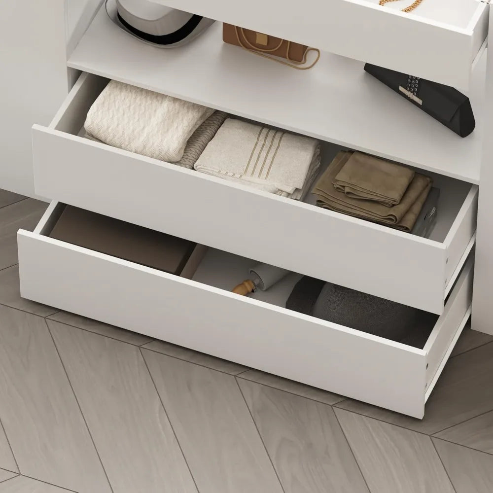 Ticify Armoire Island Wardrobe With Glass Tabletop Drawers