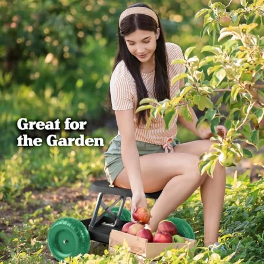 Rolling Garden Stool With Wheels And Tool Tray Organizer