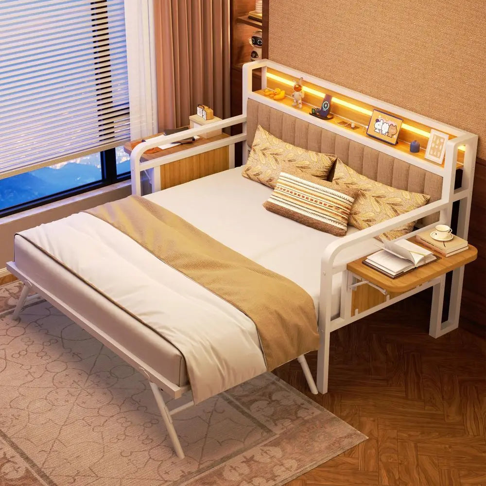 Daybed With Trundle LED Light And Charging Station