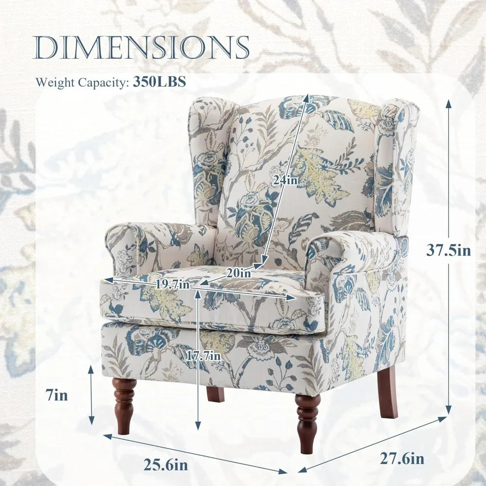 Floral Accent Chair High Back Upholstered Armchair Living Room