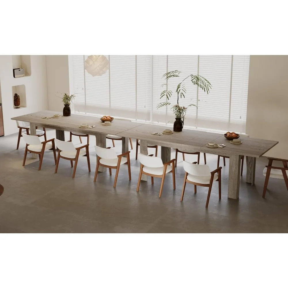 Expandable Wooden Dining Table for 6 to 8 People in Oak Finish