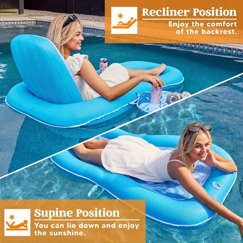 Convertible Fabric Pool Lounger Float 2-In-1 With Cup Holders