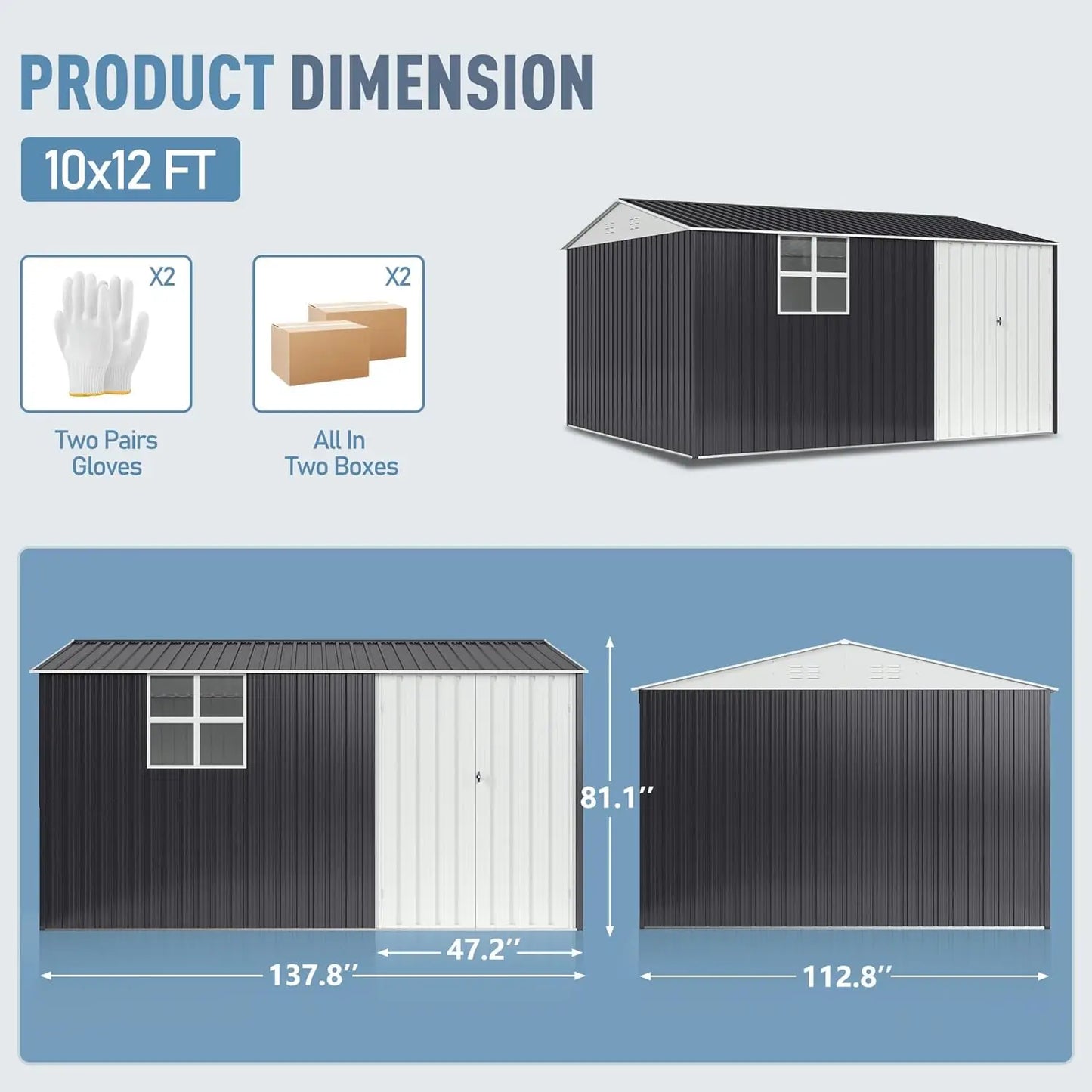VIWAT Heavy Duty Metal Storage Shed With Window Lockable