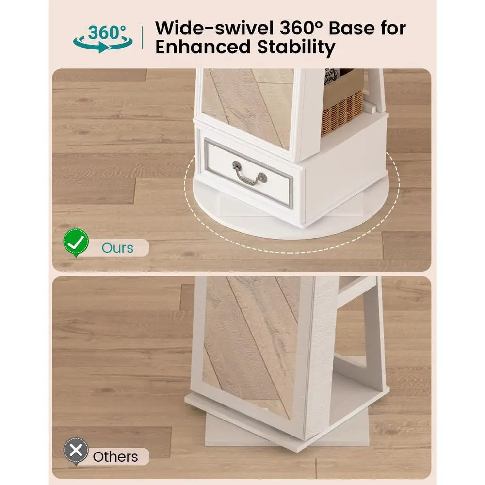 360 Degree Swivel Lockable Jewelry Armoire With Led Lights