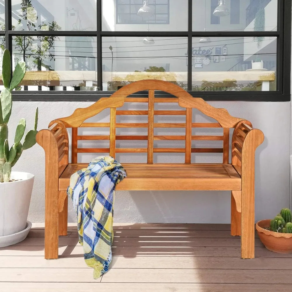 Outdoor Eucalyptus Wood Bench Foldable 2 Person Garden Loveseat