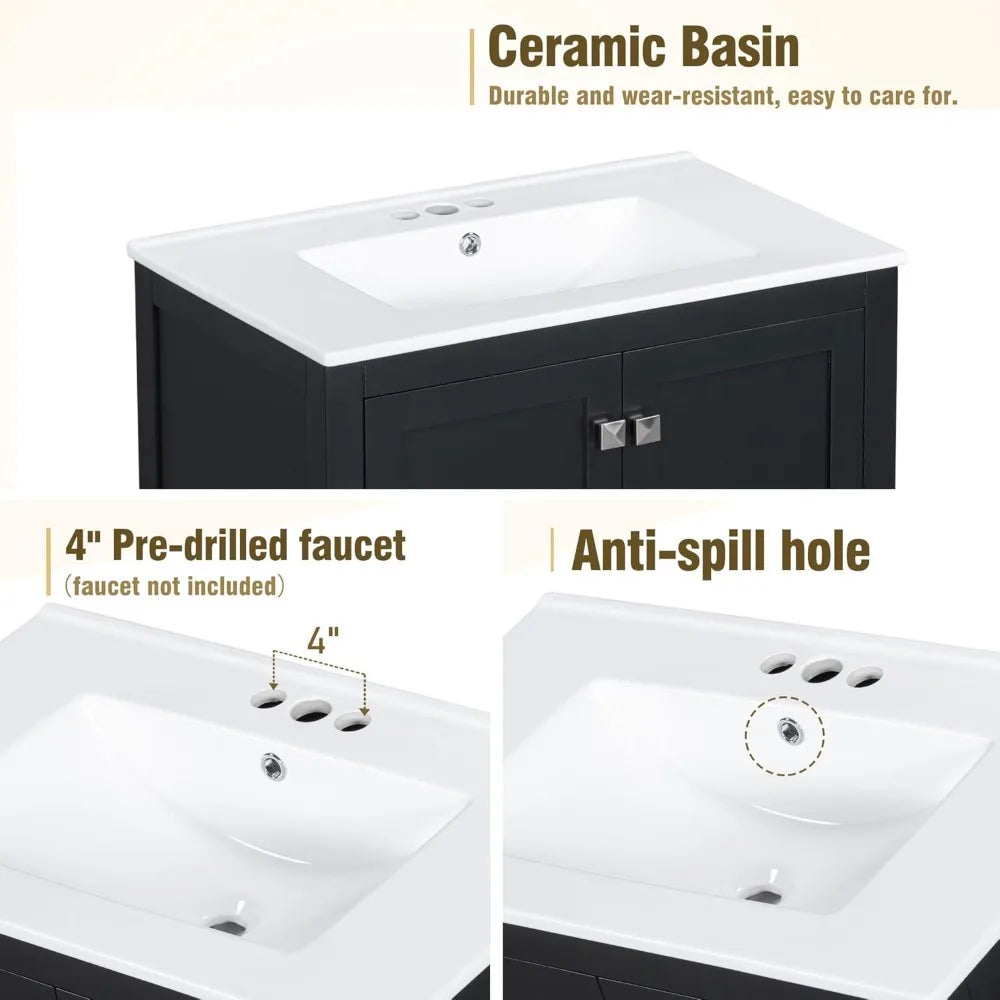 RBXC Solid Wood Bathroom Vanity With Double Sink And Storage