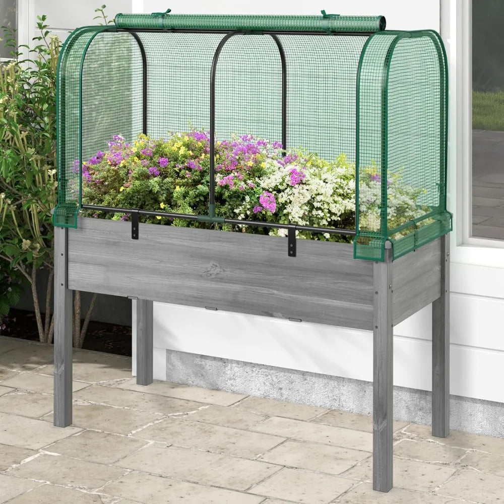 Happygrill Raised Garden Bed with Greenhouse Cover for Herbs and Vegetables