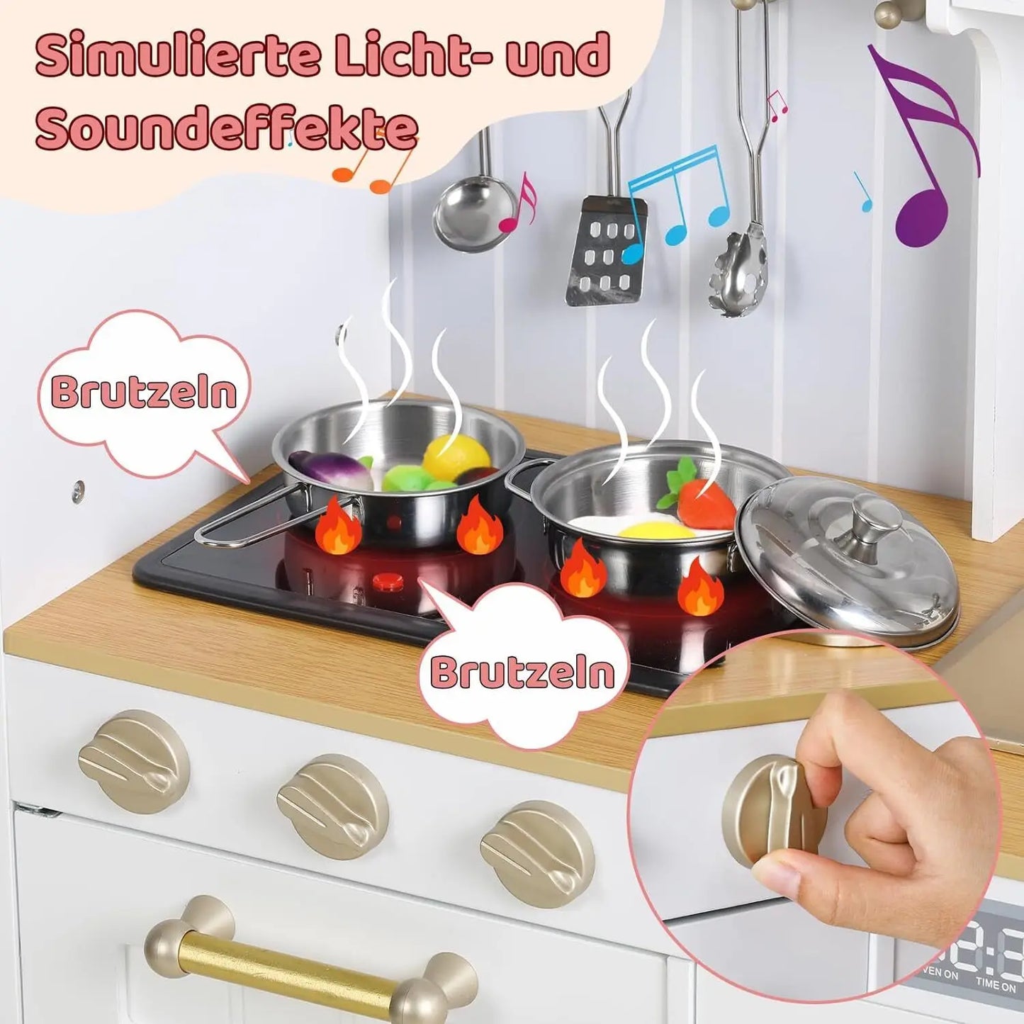 AuAgHign-concerned Wooden Kids Kitchen Set With Light and Sound