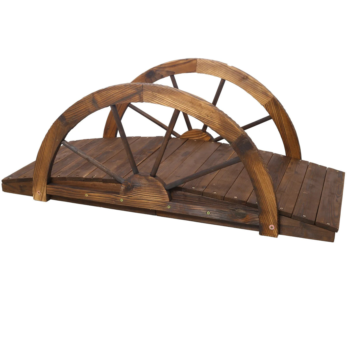 Wooden Garden Footbridge With Half Wheel Style Railings