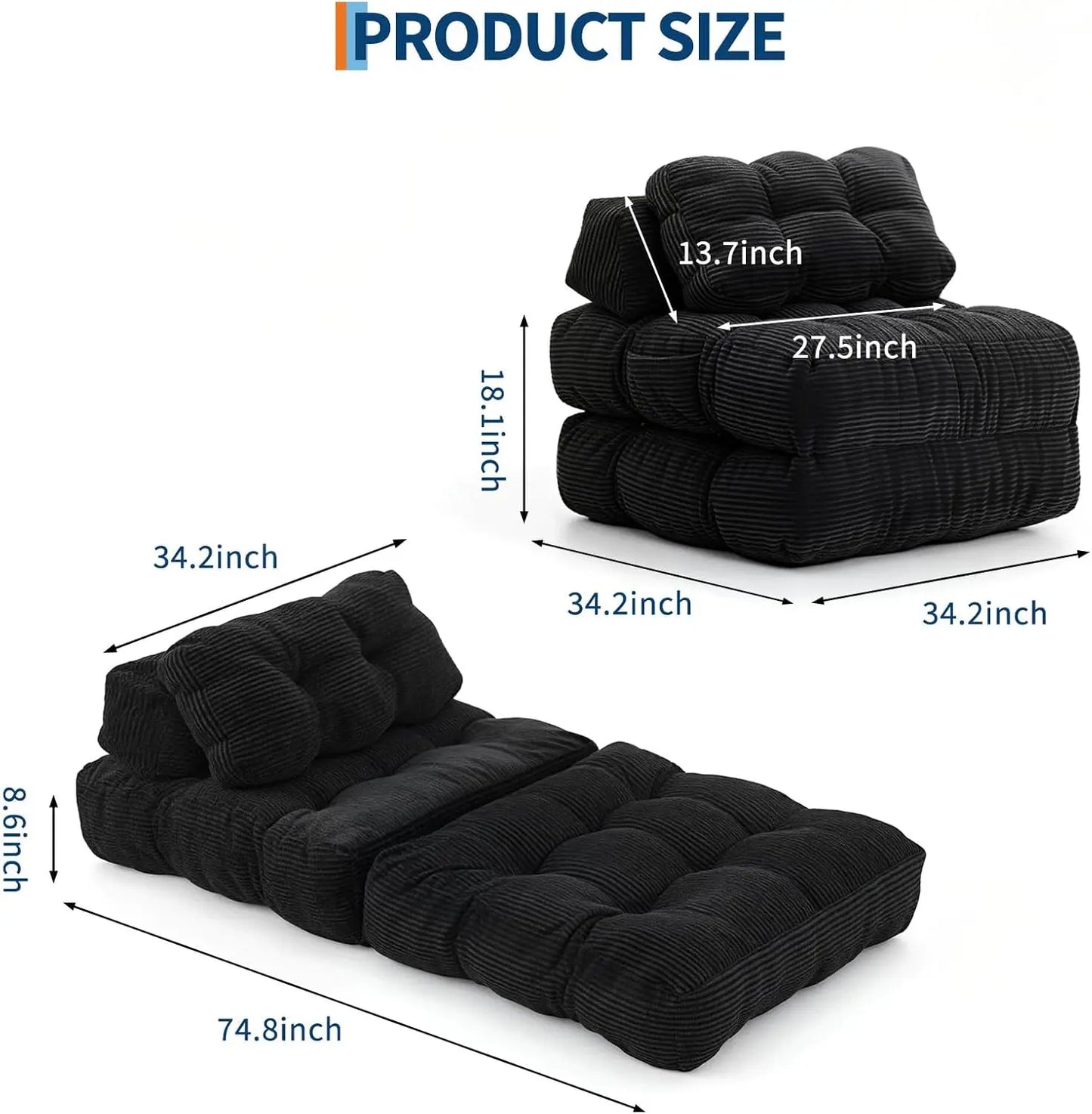 HiMISS Folding Sofa Bed With Back Support Living Room