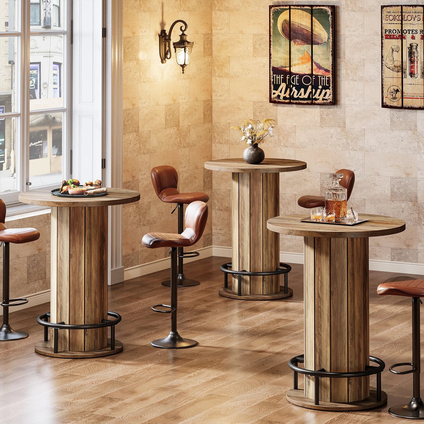 Tribesigns Round Bar Table With Metal Ring Footrest