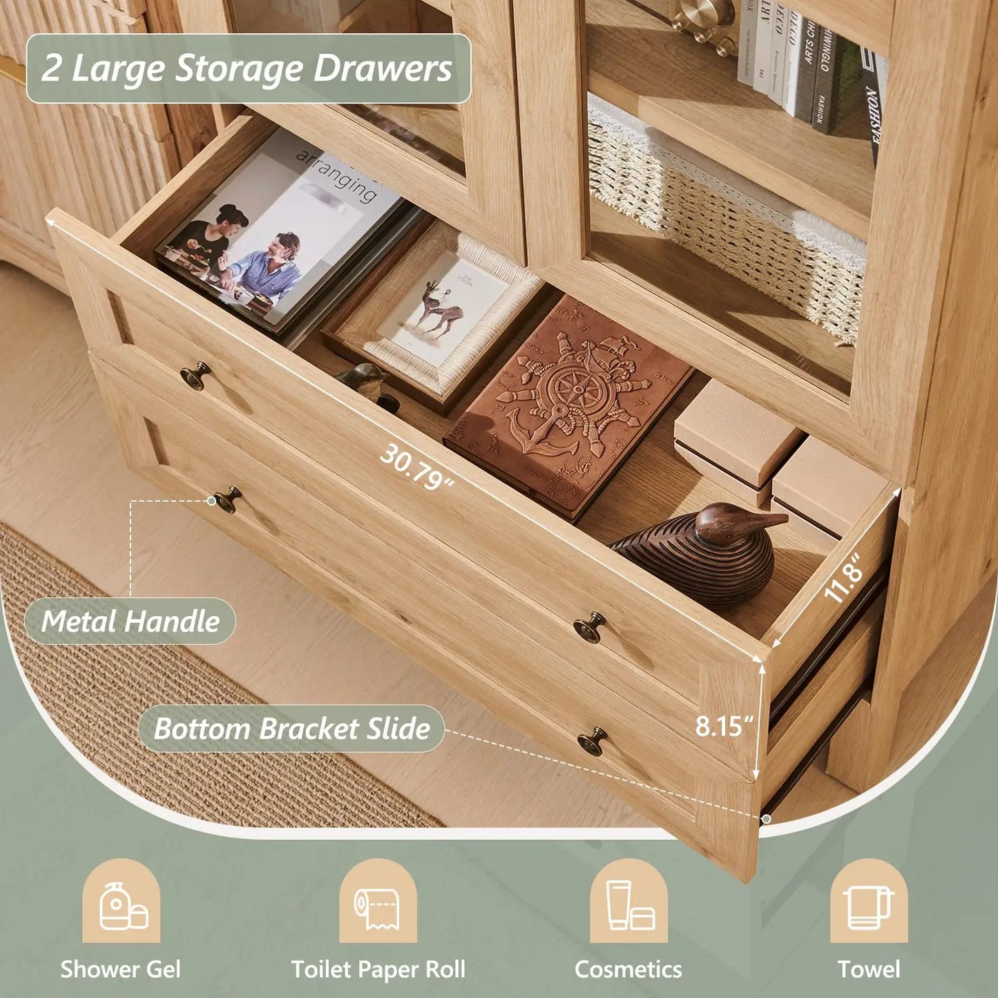 Arched Bathroom Storage Cabinet With 4-Tier Shelves And Drawers