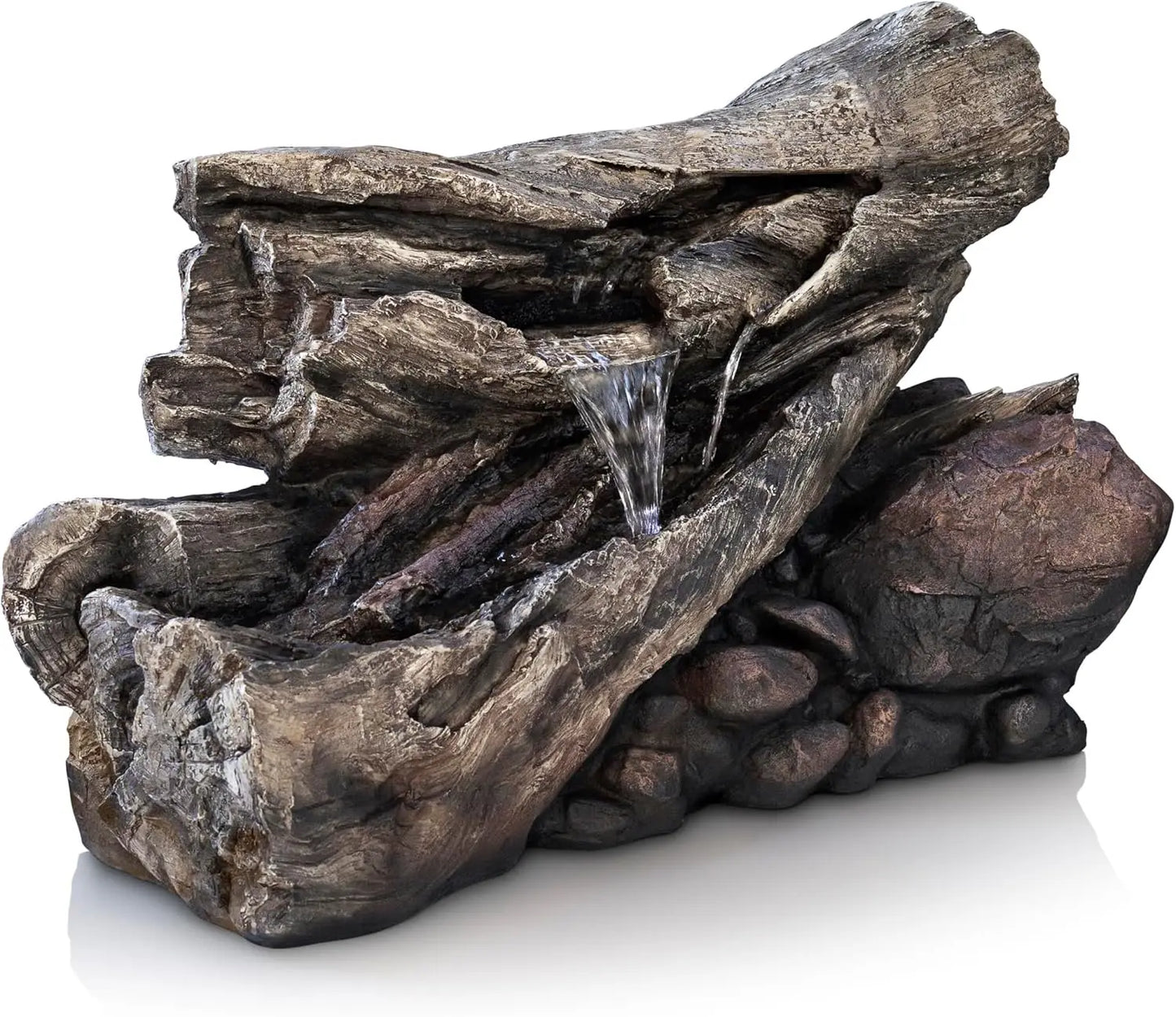 4 Inch 2 Story Tree Trunk Fountain with LED Lights for Gardens and Courtyards