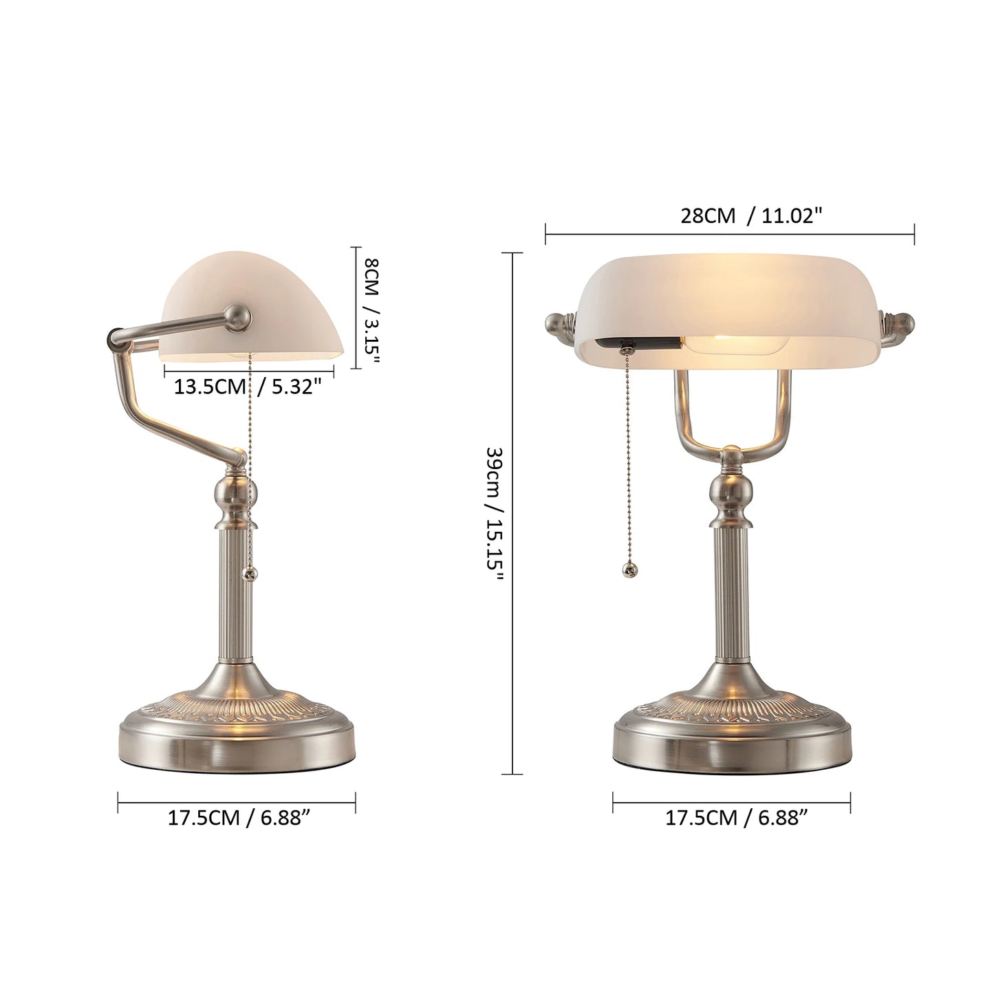 Glass Banker Desk Lamp With Zipper Switch And Base