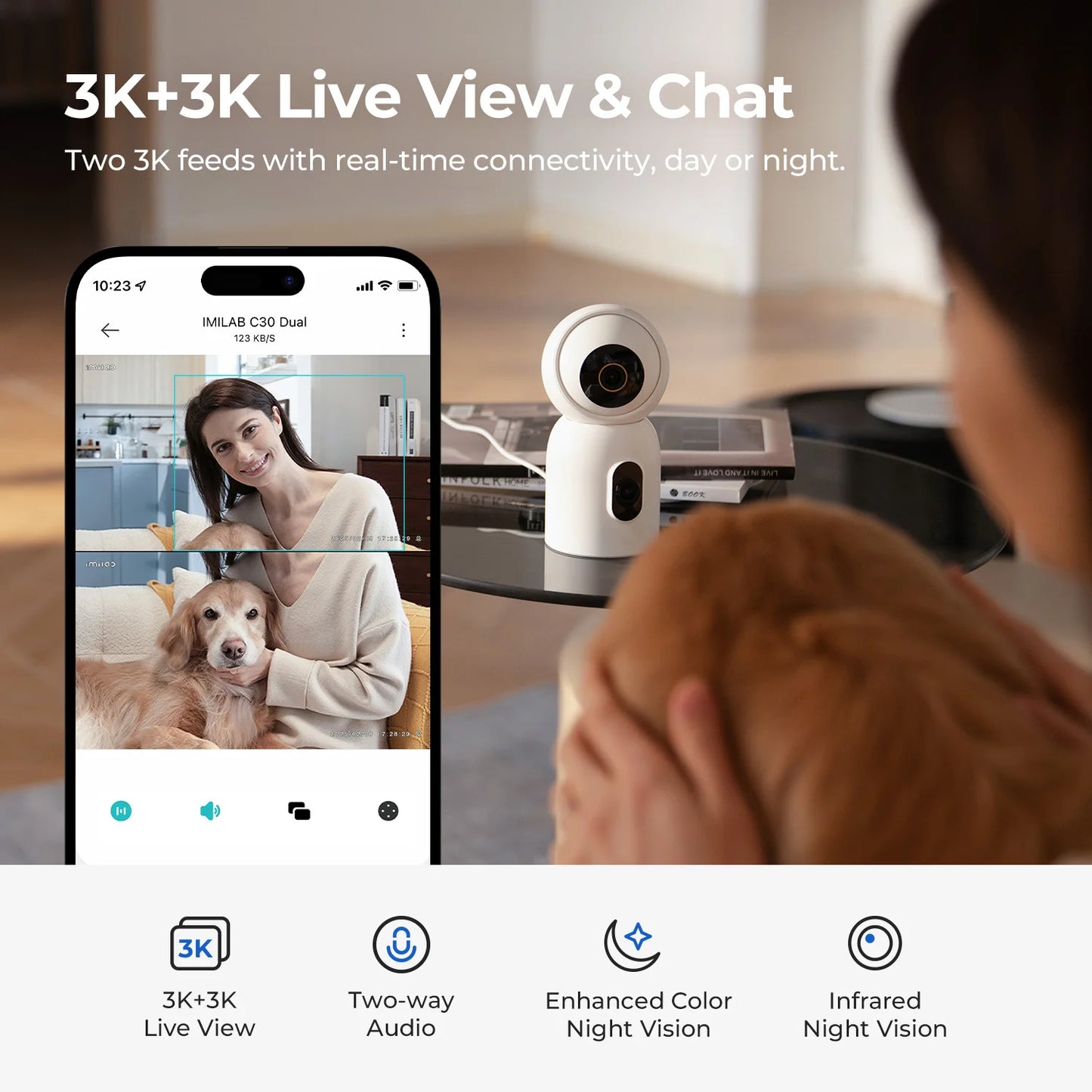 IMILAB C30 Indoor AI Camera Dual 3K Lens WiFi 6 Night Vision