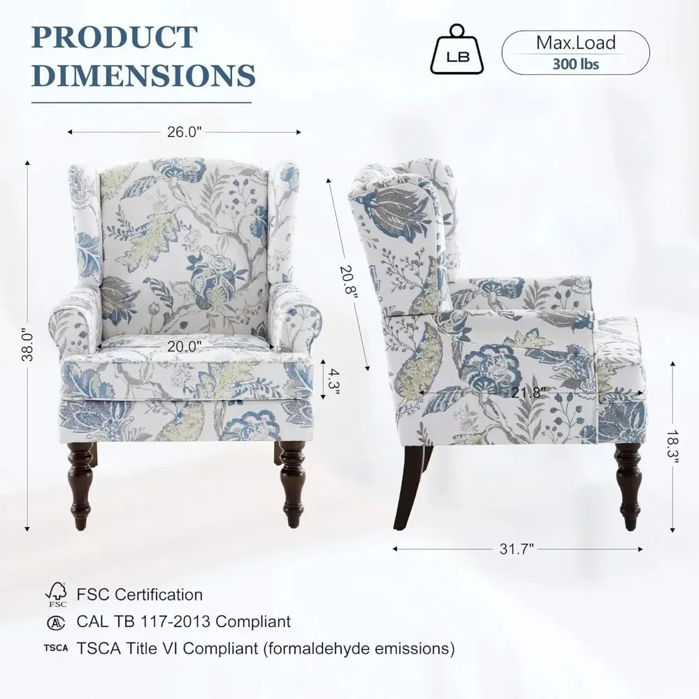 Wingback Accent Chair Linen Upholstered High Back Armchair