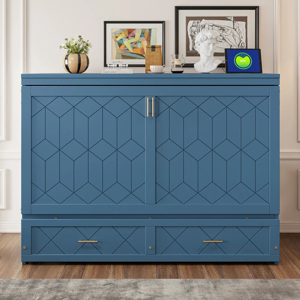 Murphy Bed Folding Wall Bed With BuiltInDrawer Usb Ports