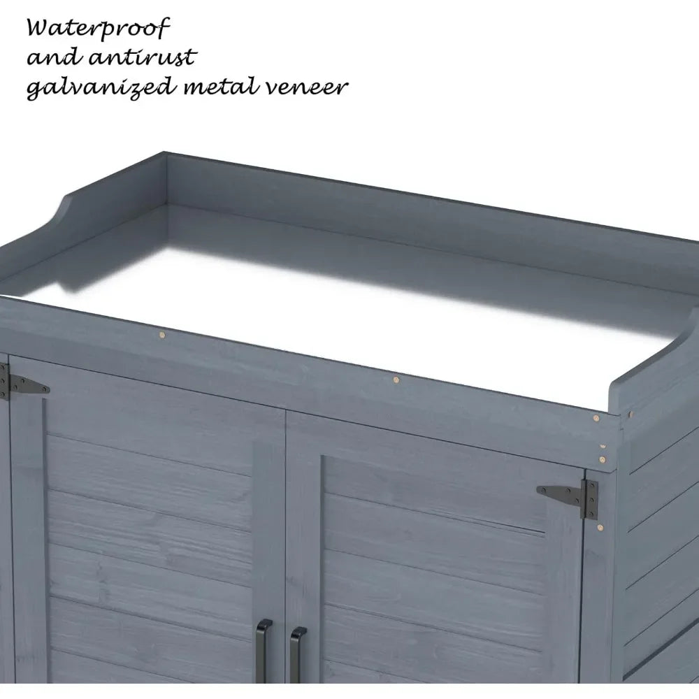 Outdoor Wooden Garden Tool Shed With Potting Benches And Workstation