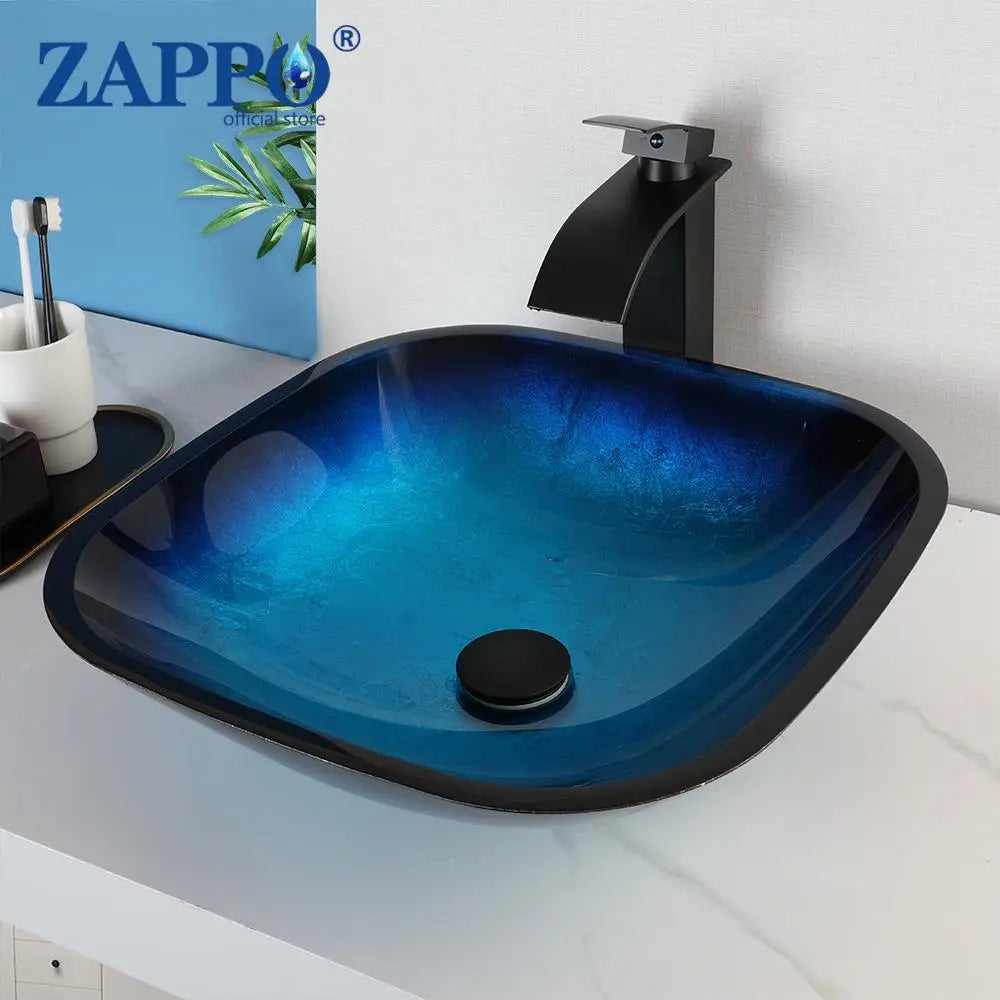 Torayvino Tempered Glass Vessel Sink With Waterfall Faucet