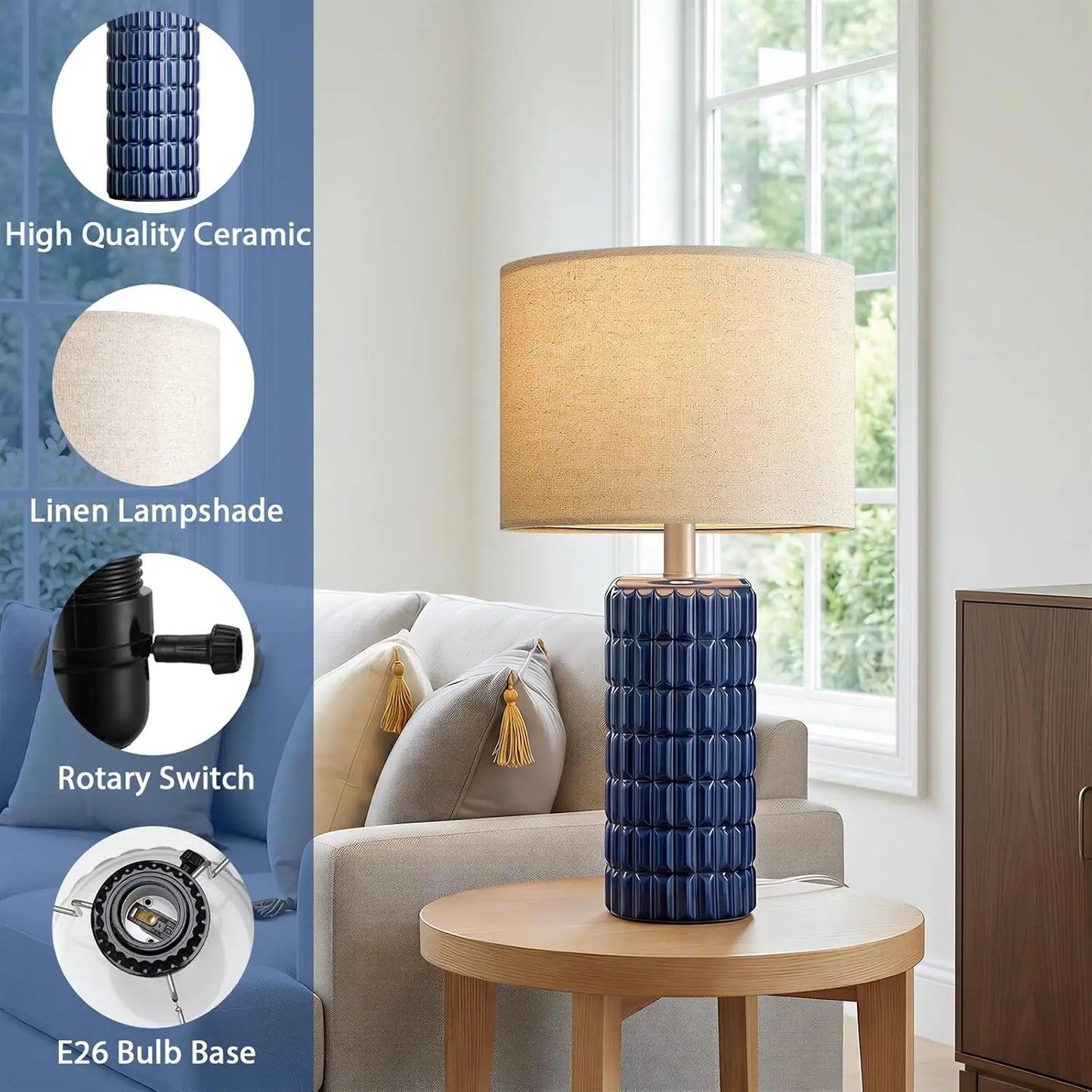 Ceramic Magnificent Lamps Set of 2 With Linen Shade