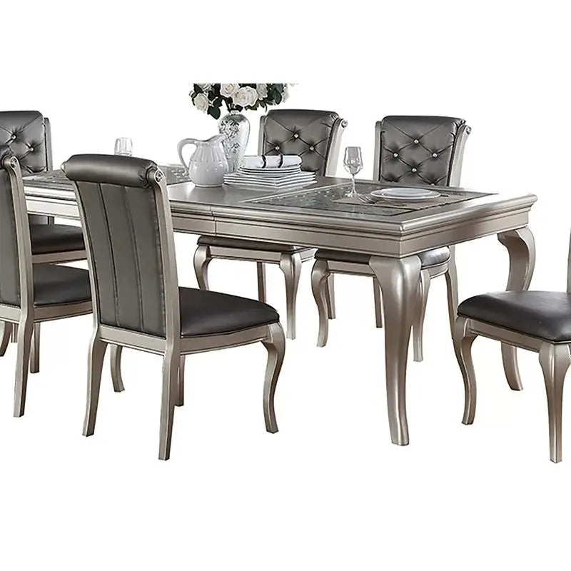 Rectangular Glass Dining Table Set With Six Tufted Chairs