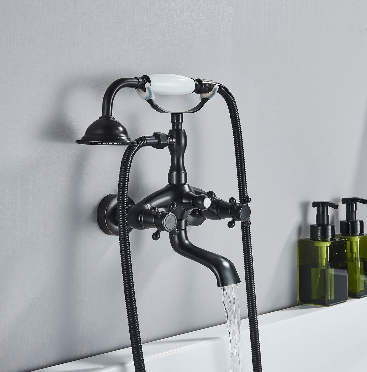Shinesia Brass Waterfall Bathtub Faucet With Dual Handle Handshower