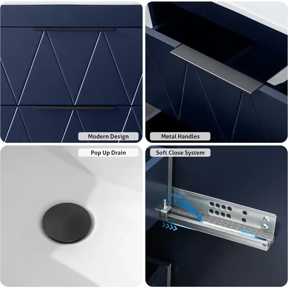 24 Inch Wall Mounted Bathroom Vanity Cabinet with Sink and Soft Close System