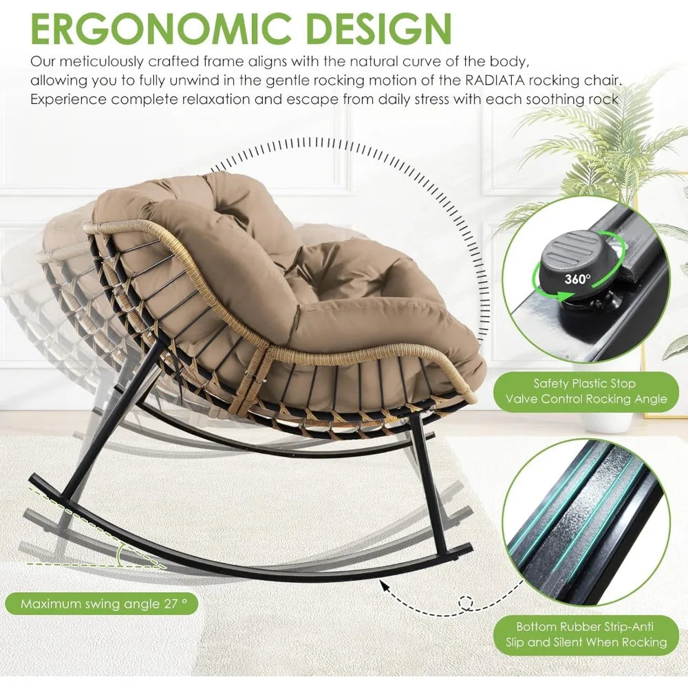 2 Pcs Oversized Wicker Rocking Egg Chair with Water Resistant Cushions