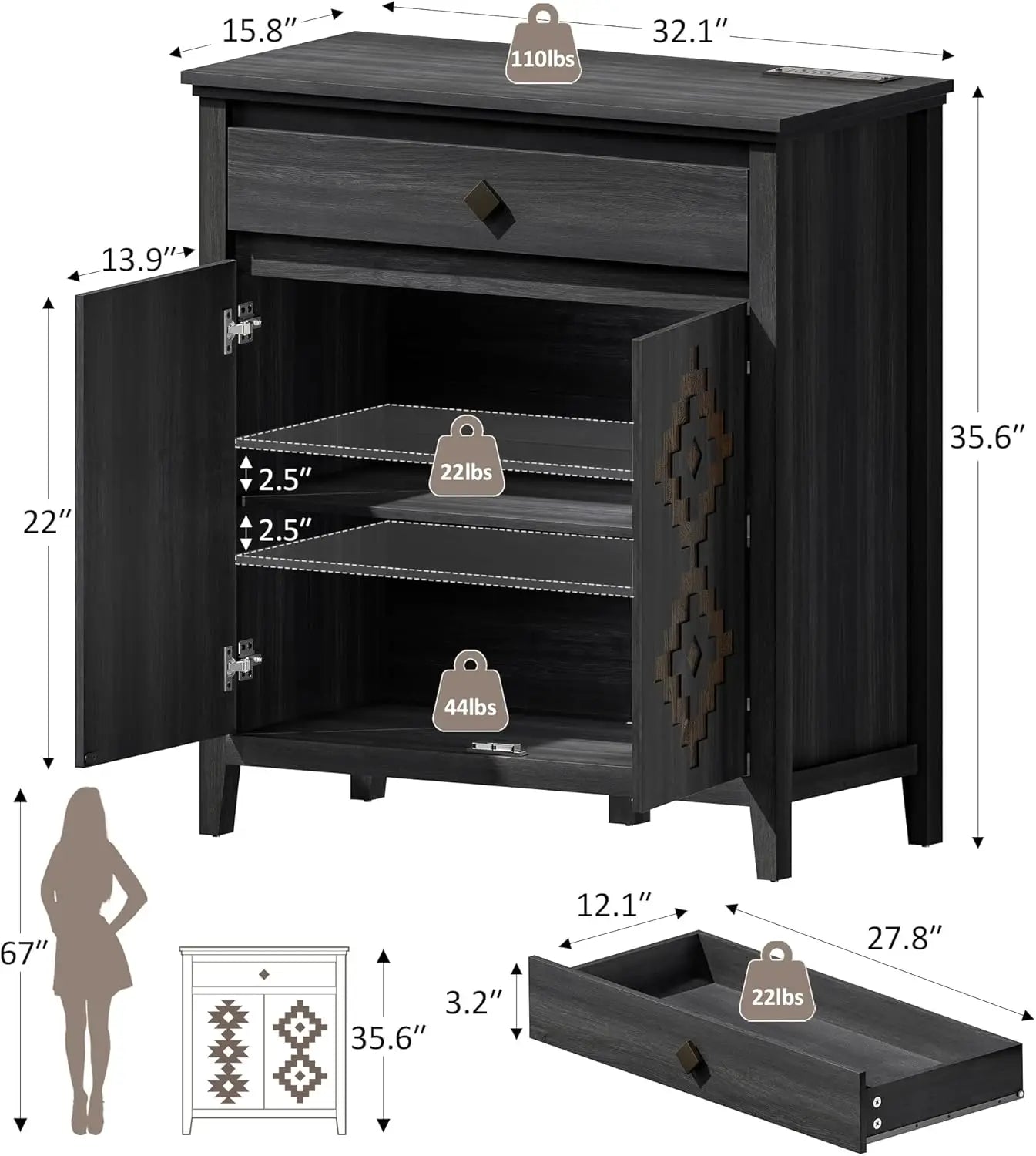 LuxeMerge Sideboard Buffet Cabinet With Power Outlet