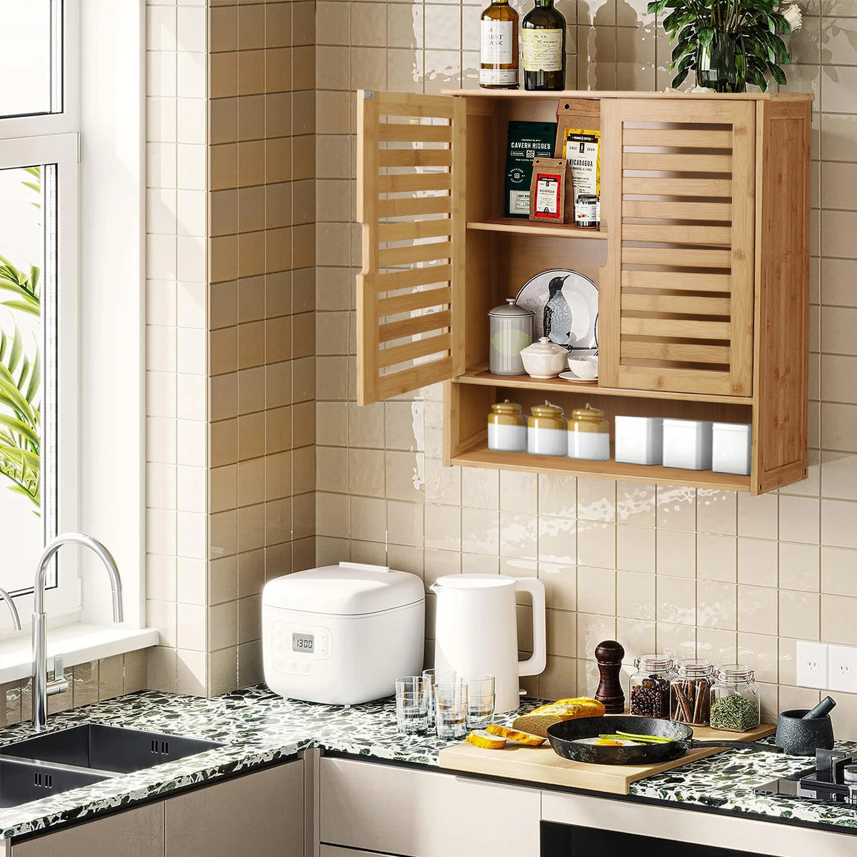 Wall Mounted Bathroom Cabinet With Adjustable Shelves Double Door