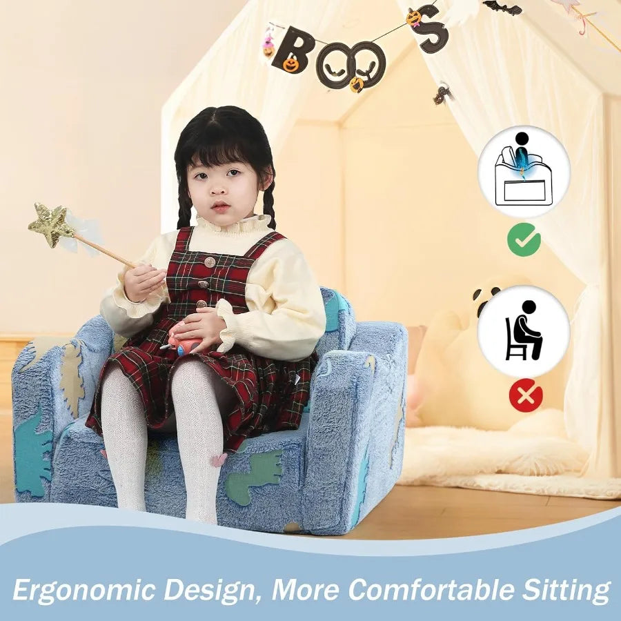 LISM Glowing Dinosaur Flip Out Sofa For Toddlers Convertible Floor Bed And Recliner