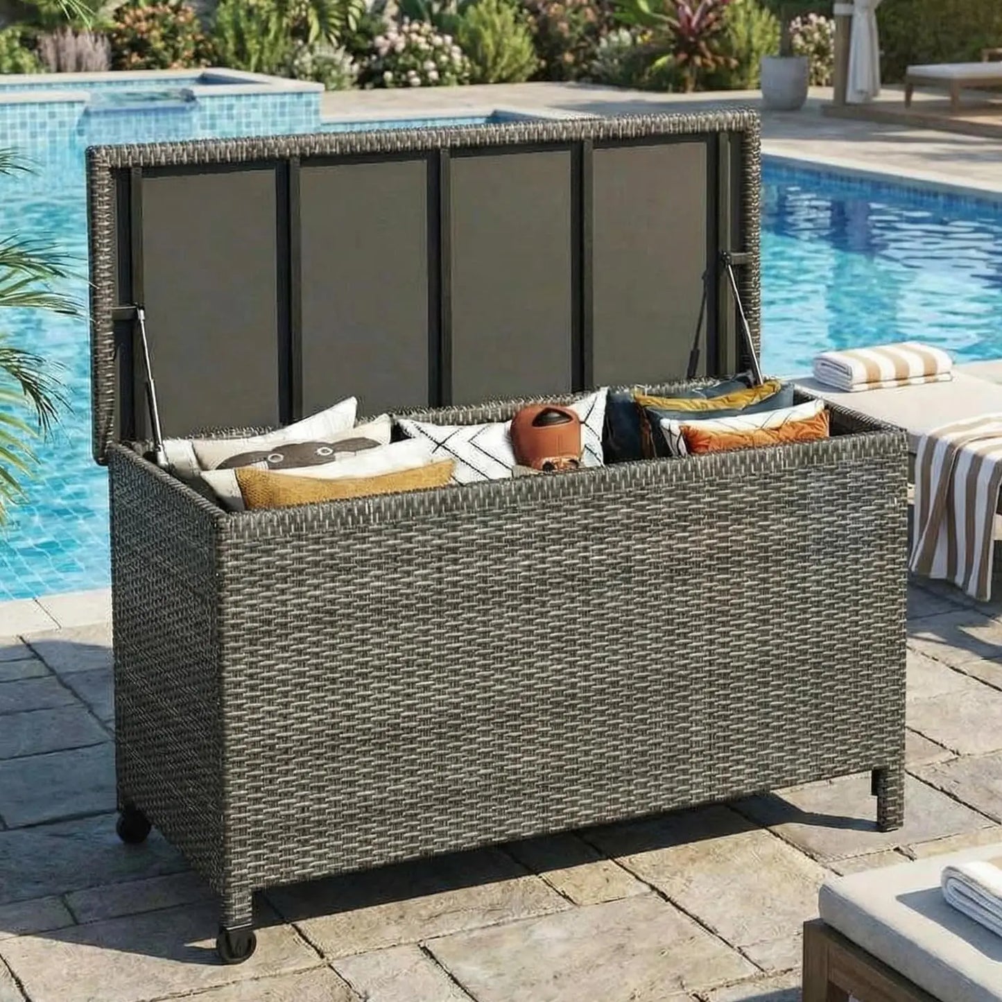 Outdoor Storage Bench Rattan Deck Box With Seat Patio