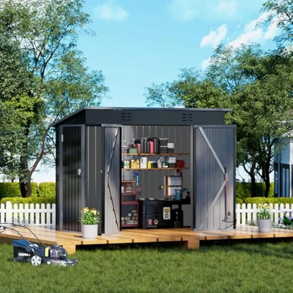 Feature CorrosionResistantSteel Garden Shed Lockable Doors Sloped Roof Weatherproof