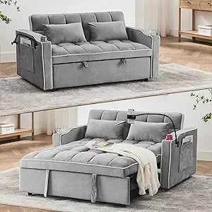 Foldable Sofa Bed with USB Ports Modern Velvet Loveseat Sleeper Couch