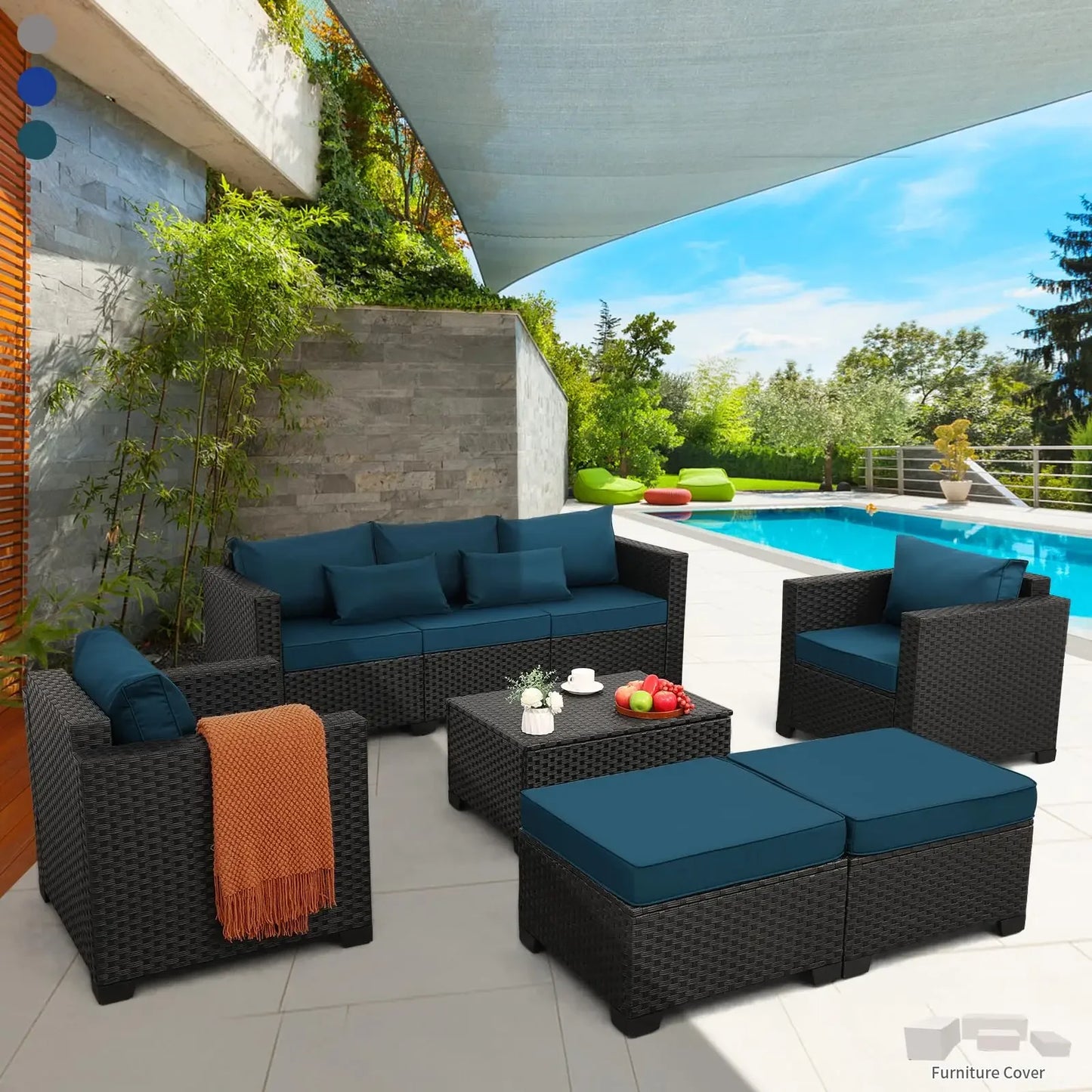 Outdoor Propane Fire Pit Table Seven Piece Patio Set