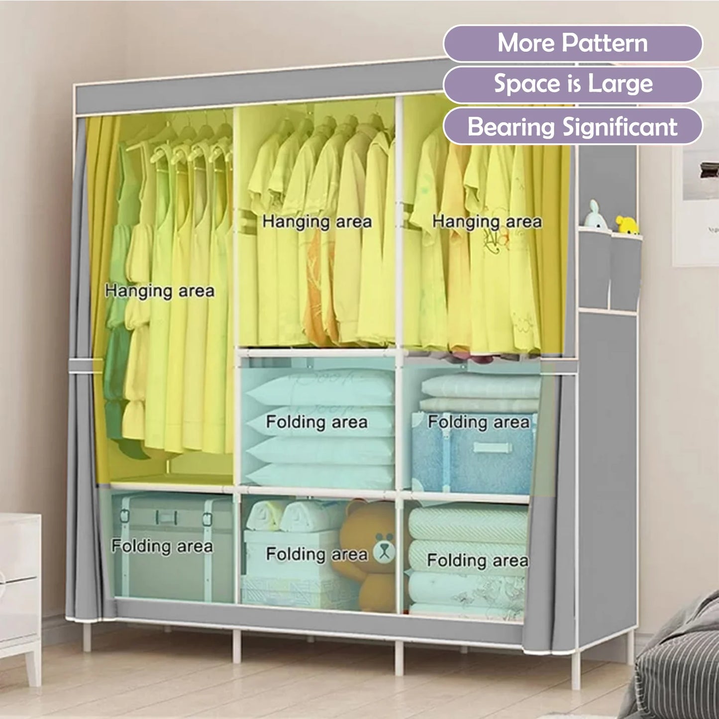 Portable Closet Storage Organizer With 3 Bars Nonwoven Fabric