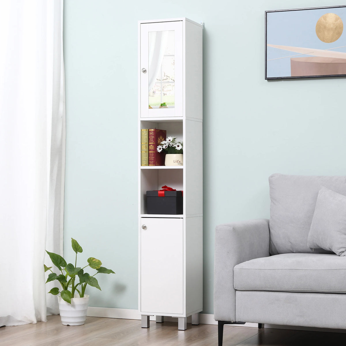 Kleankin Bathroom Storage Cabinet With Mirror And Adjustable Shelves