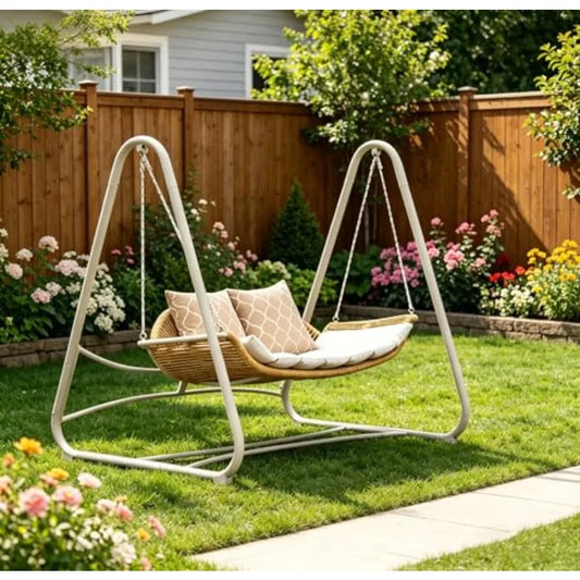 Outdoor Rattan Patio Porch Swing Cushioned For Backyard Garden