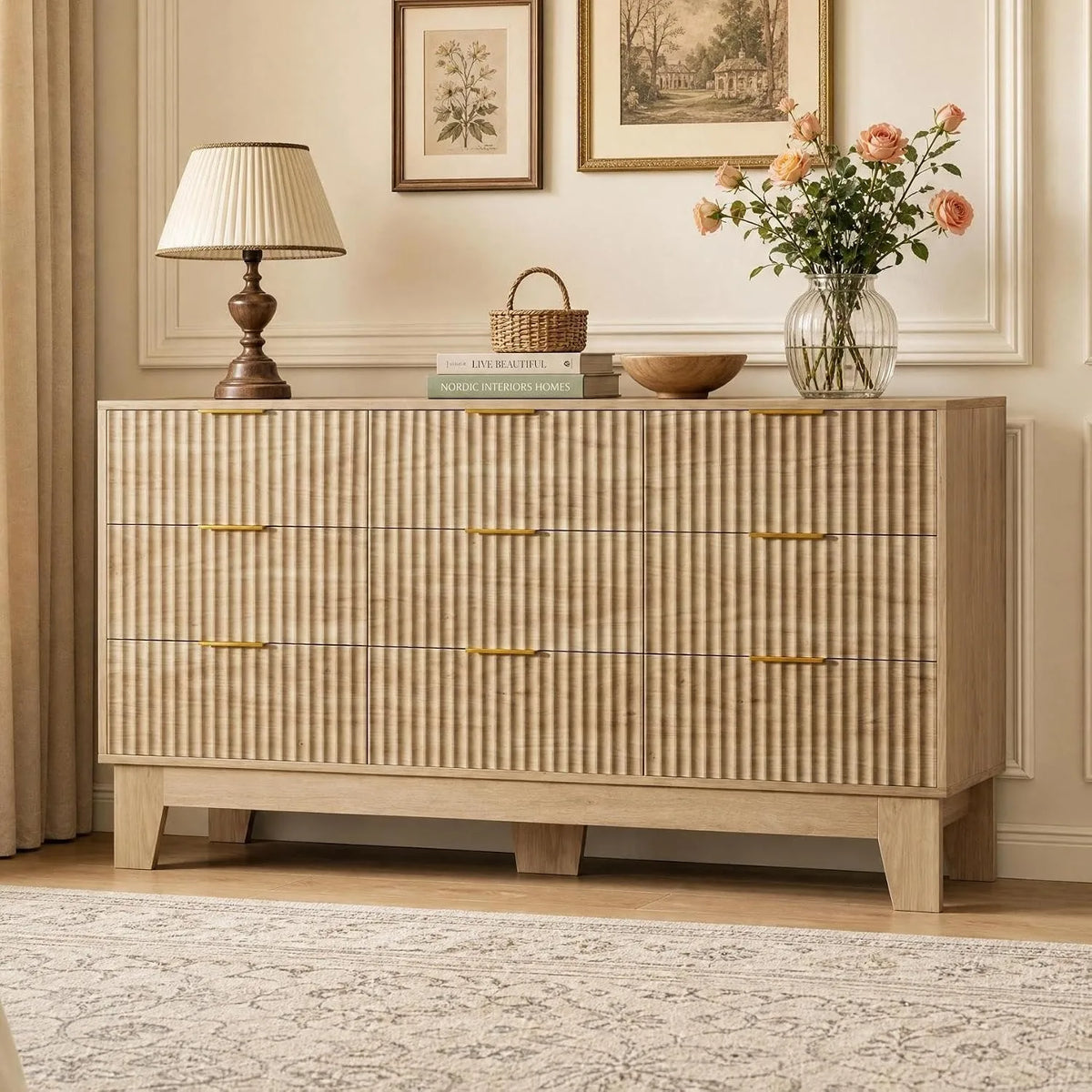 Modern Wood Nine Drawer Dresser Storage Cabinet Furniture
